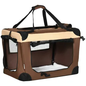 60cm Pet Carrier Foldable Dog Bag Portable Cat Carrier Pet Travel Bag with Cushion for Miniature Dogs Brown