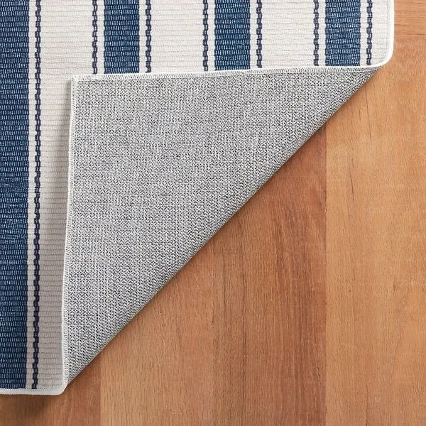 Blue Awning Stripe Machine Washable Rug