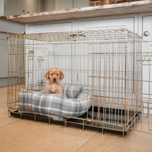 Gold Dog Crate with Cosy & Calming Puppy Crate Bed in Balmoral Dove Grey Tweed by Lords & Labradors