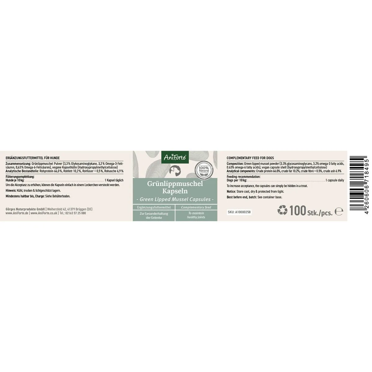 Green Lipped Mussel Capsules for Dogs - Joint Support Supplement