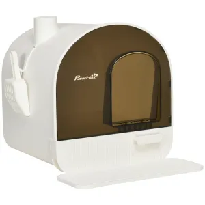 Hooded Cat Litter Box with Lid, Scoop, Flap Door - White