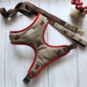 PoochMate Dark Beige Linen Beetle Dog Harness & Lead Set
